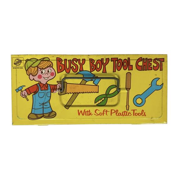 Vintage Toy Metal Toolbox Busy Boy Tool Chest Ohio Art 60-70s Wrench & Box Only - Picture 1 of 8